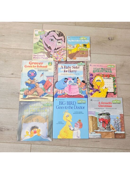 Golden Books Other - 8 Vtg Golden Books HC PB Mix Sesame Street Books Christmas Grover Grouch Herry